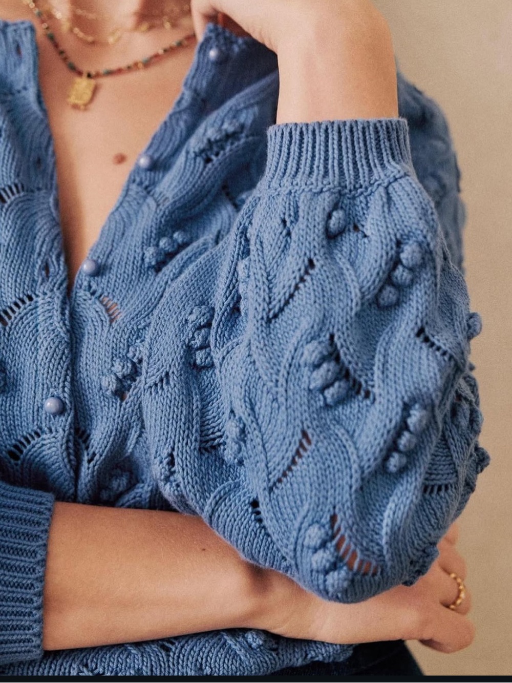 Sezane Dusty Blue Knit Button-Front Cardigan - Picture 2 of 3